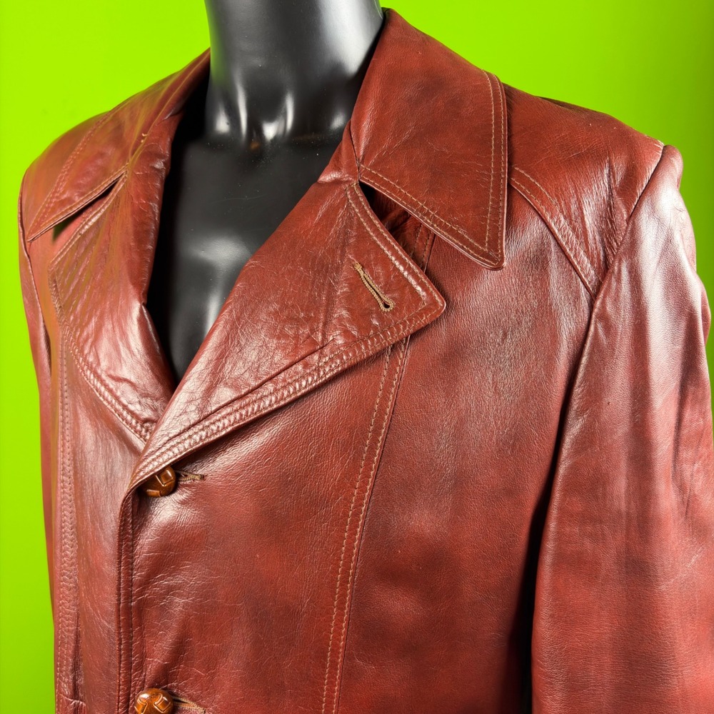Vintage Grais Angel Skin Cabretta Leather 44R Burgundy Brown 3/4 Car Coat Mens